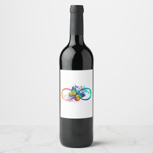 Étiquette Pour Bouteilles De Vin Bright infinity with rainbow butterfly (Devant)