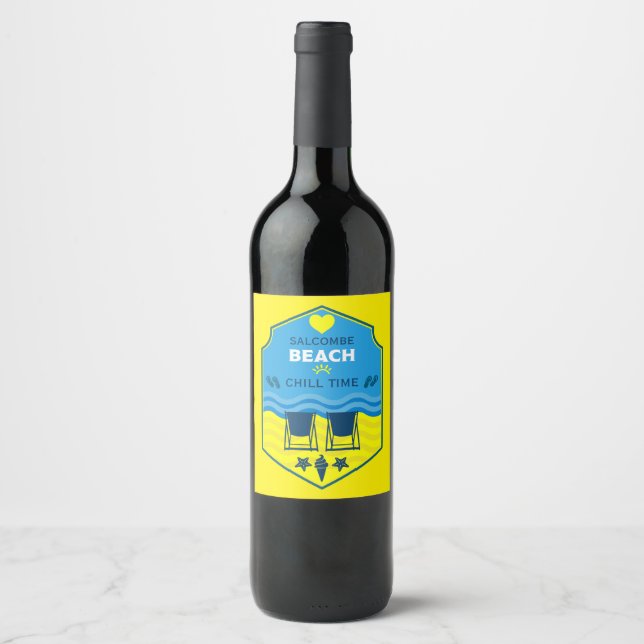 Étiquette Pour Bouteilles De Vin British Beach Theme Gift (Devant)