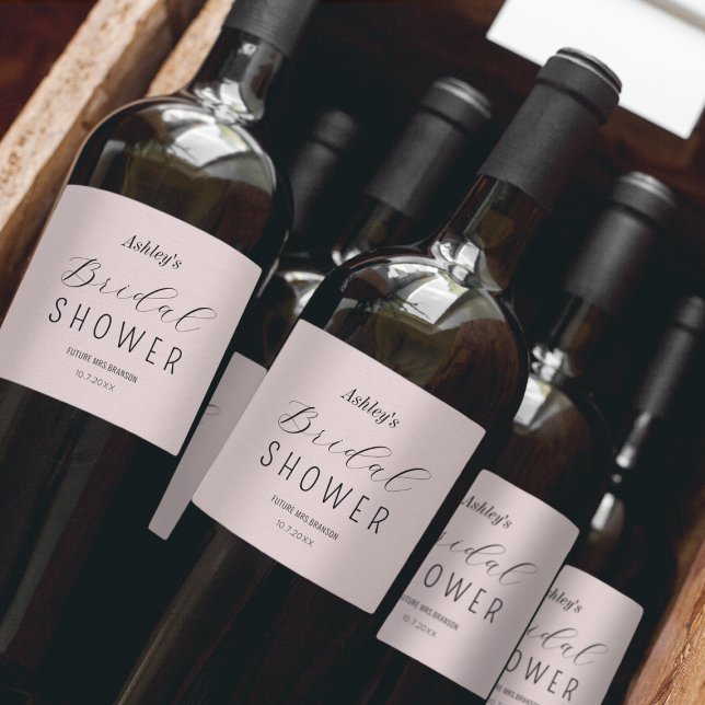 Étiquette Pour Bouteilles De Vin Brunch de Baby Shower Mariage Rose Pâle (Créateur téléchargé)