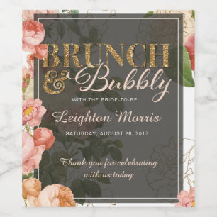 Étiquette Pour Bouteilles De Vin Brunch et Bubbly Vintage Floral White Douche