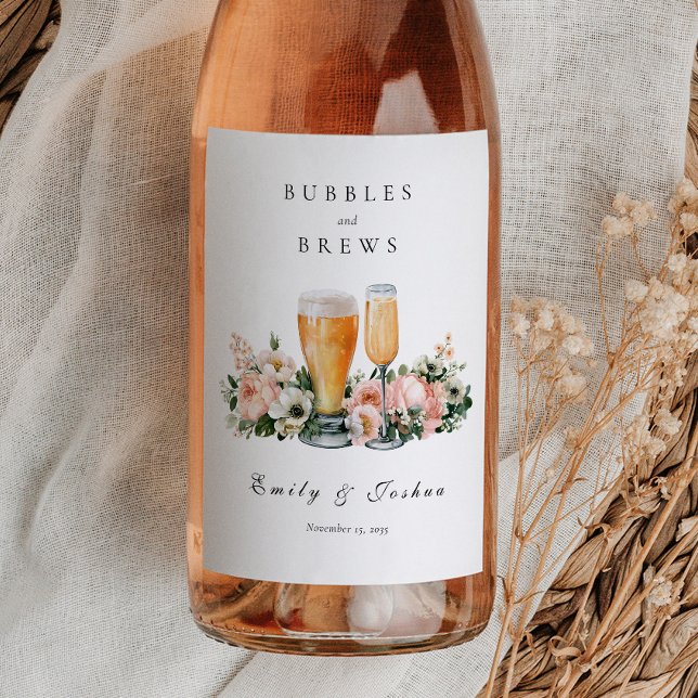 Étiquette Pour Bouteilles De Vin Bubbles and Brews Shower de Couple (Créateur téléchargé)
