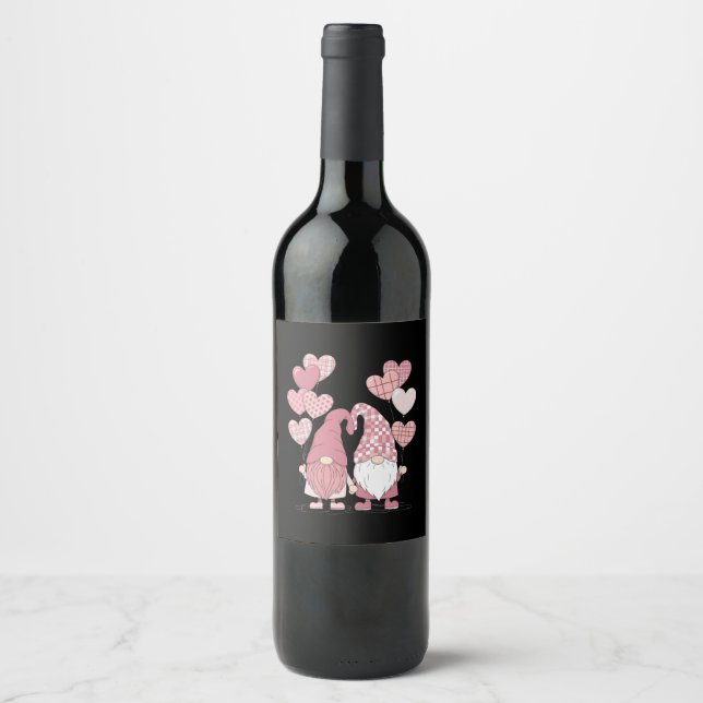 Étiquette Pour Bouteilles De Vin Buffalo rose Plaid Heart Gnomes Saint-Valentin (Devant)