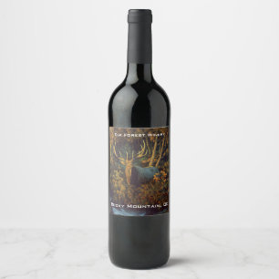 Étiquette Pour Bouteilles De Vin Bull Elk dans la forêt d'automne