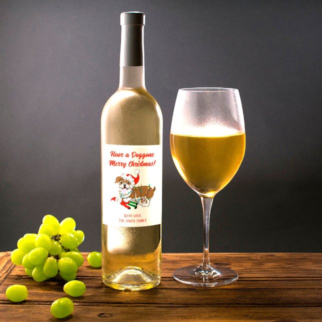 Étiquette Pour Bouteilles De Vin Bulldog Anglais Avec Lumières De Noël (Créateur téléchargé)