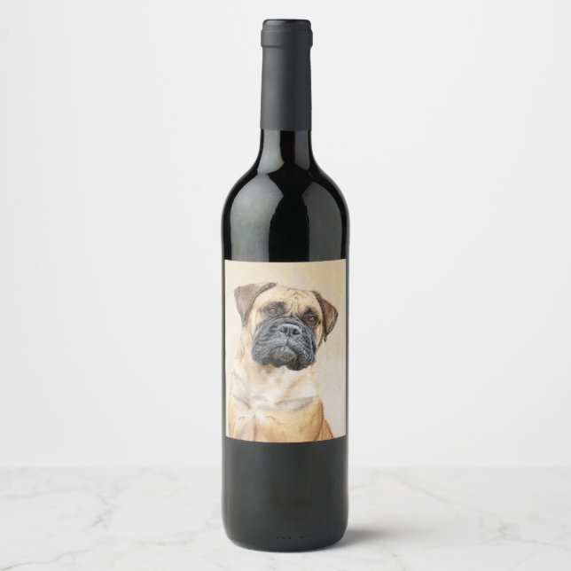 Étiquette Pour Bouteilles De Vin Bullmastiff Peinture - Joli chien d'origine art (Devant)