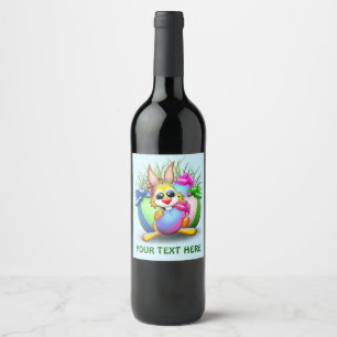 Étiquette Pour Bouteilles De Vin Bunny de Pâques drôle et caractère mignon Bitin