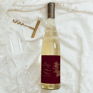 Étiquette Pour Bouteilles De Vin Burgundy Gold Floral Wedding Wine Label