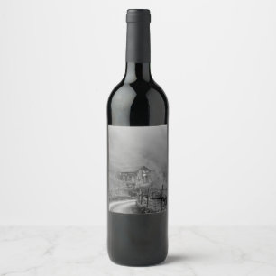 Étiquette Pour Bouteilles De Vin Cabane en bois dans la nature/brouillard en montag