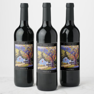 Étiquette Pour Bouteilles De Vin Cabine de montagne panoramique