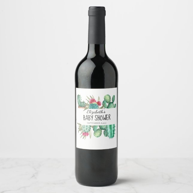Étiquette Pour Bouteilles De Vin Cactus à l'aquarelle (Devant)