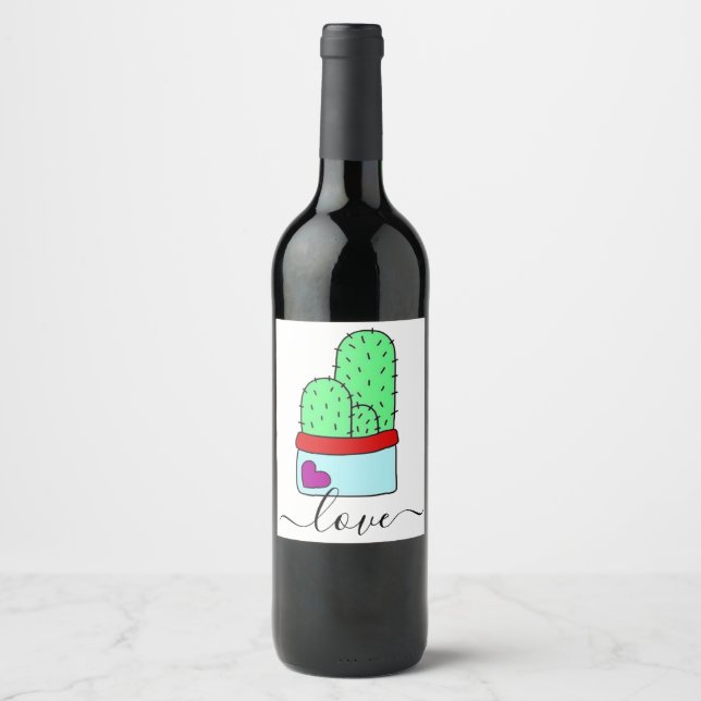 Étiquette Pour Bouteilles De Vin Cactus mignon (Devant)