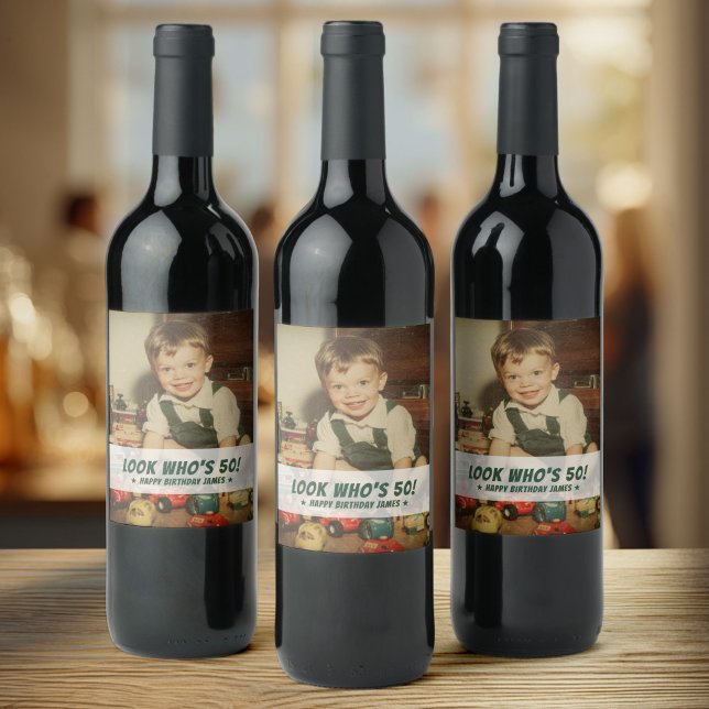 Étiquette Pour Bouteilles De Vin Cadeau de fête d'anniversaire rétro personnalisé a (Créateur téléchargé)