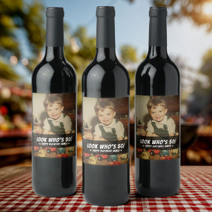 Étiquette Pour Bouteilles De Vin Cadeau de fête d'anniversaire rétro personnalisé a