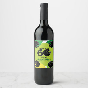 Étiquette Pour Bouteilles De Vin Cadeau de fête de bowling sur gazon pour 60 ans