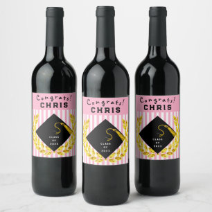 Étiquette Pour Bouteilles De Vin Cadeau de la fête de graduation rose