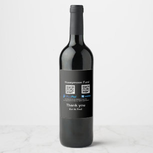 Étiquette Pour Bouteilles De Vin Cadeau de lune de miel PayPal Venmo code QR merci