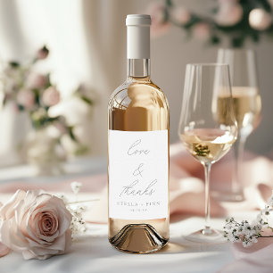 Étiquette Pour Bouteilles De Vin Cadeau de mariage Moderne Script Love & Thanks