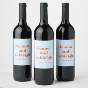 Étiquette Pour Bouteilles De Vin Cadeau de mariage personnalisé bleu orange moderne