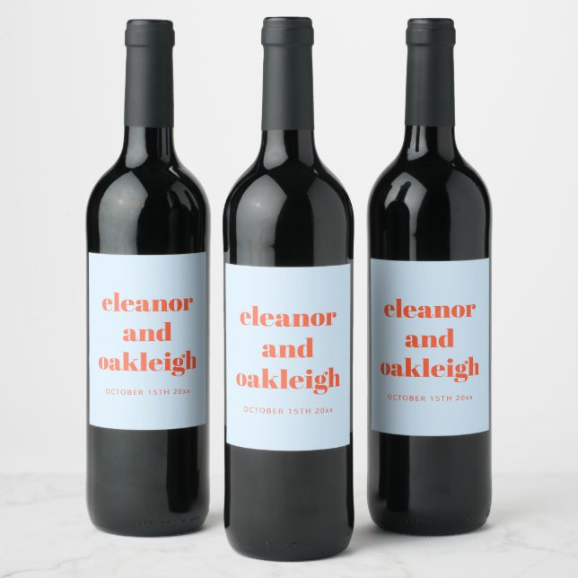 Étiquette Pour Bouteilles De Vin Cadeau de mariage personnalisé bleu orange moderne (Bouteilles)
