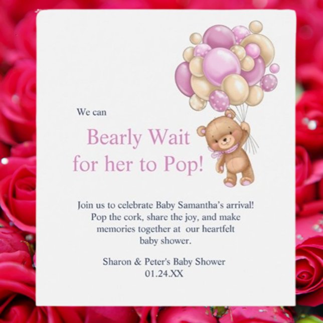Étiquette Pour Bouteilles De Vin cadeau de naissance ourson rose (Make your baby shower unforgettable with a charming  pink teddy wine label.)