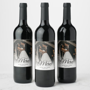 Étiquette Pour Bouteilles De Vin Cadeau de photo de mariage Merci Beaucoup