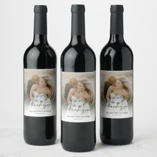 Étiquette Pour Bouteilles De Vin Cadeau de remerciement de photo de mariage élégant