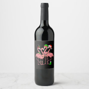 Étiquette Pour Bouteilles De Vin Cadeau drôle de Noël de flamant rose pour amateur