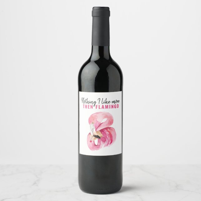 Étiquette Pour Bouteilles De Vin Cadeau Flamant Rose Exotique Moderne Aquarelle (Devant)