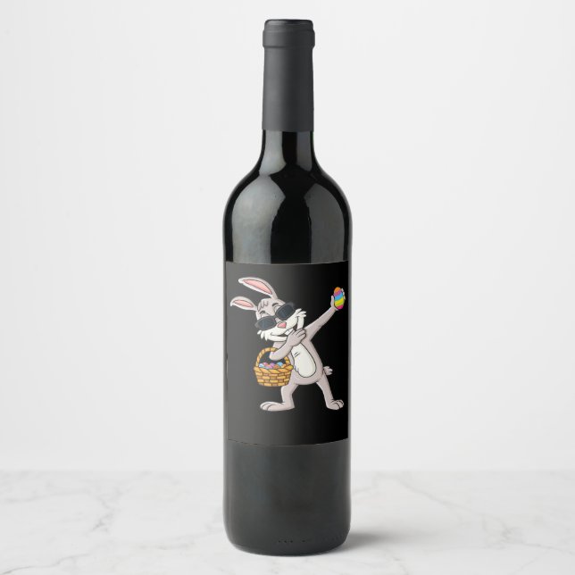 Étiquette Pour Bouteilles De Vin Cadeau lapin | Dabbing Rabbit Oeufs de Pâques Jour (Devant)