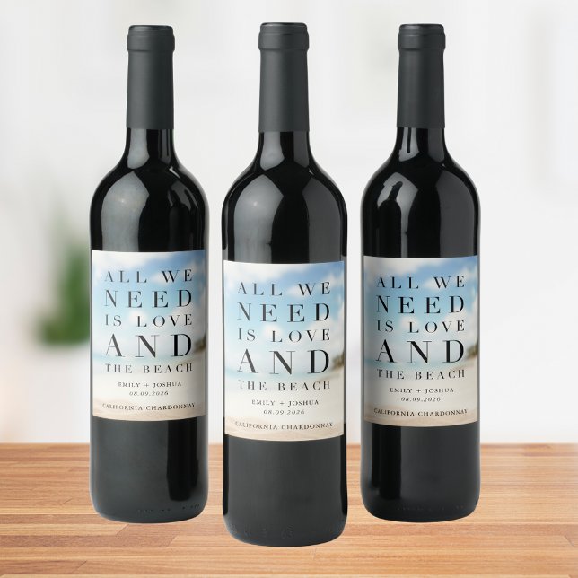 Étiquette Pour Bouteilles De Vin Cadeau simple de mariage à la plage (Simple Beach Wedding Favor Wine Label)