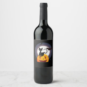 Étiquette Pour Bouteilles De Vin Cadeau Spider   Halloween Black Cat Spider Citroui