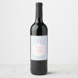 Étiquette Pour Bouteilles De Vin Cadeaux de Baby Shower Floral Fancy Vintage Bleu
