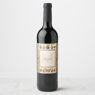 Étiquette Pour Bouteilles De Vin Cadre botanique orné de luxe avec nom personnalisé