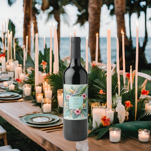 Étiquette Pour Bouteilles De Vin Cadre Carré Tropical Essence (Créateur téléchargé)