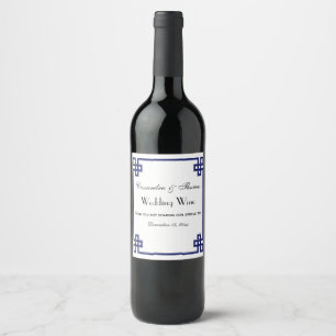 Étiquette Pour Bouteilles De Vin Cadre chic bleu marine à noeud grec