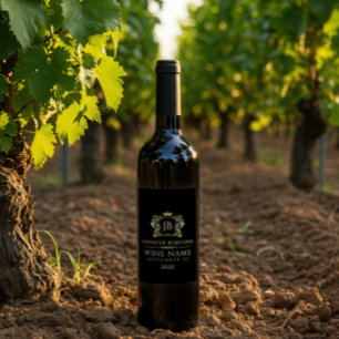 Étiquette Pour Bouteilles De Vin Cadre de couronne dorée élégante sur fond noir per