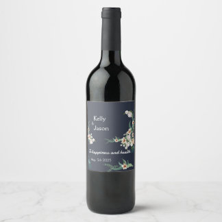 Étiquette Pour Bouteilles De Vin Cadre de fleurs blanc élégant rétro Fond marine