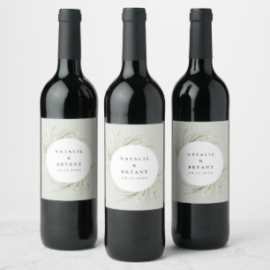 Étiquette Pour Bouteilles De Vin Cadre de mariage avec herbe de Pampas côté plage