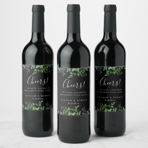 Étiquette Pour Bouteilles De Vin Cadre de verdure botanique Mariage noir