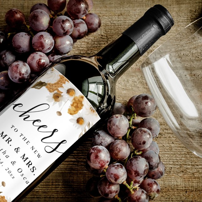 Étiquette Pour Bouteilles De Vin Cadre floral à l'aquarelle jaune et blanc d'automn (Créateur téléchargé)