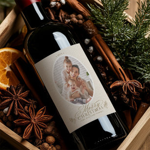 Étiquette Pour Bouteilles De Vin Cadre ovale élégant photo Joyeux Noël