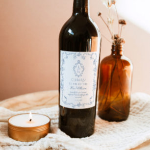 Étiquette Pour Bouteilles De Vin Cadre vintage Toile de Jouy crest Baptême