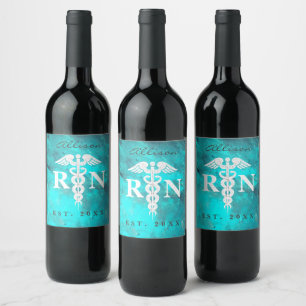 Étiquette Pour Bouteilles De Vin Caducée personnalisé de turquoise d'obtention du