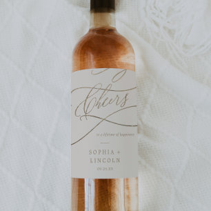 Étiquette Pour Bouteilles De Vin Calligraphie d'or romantique Mariage de l'ivoire