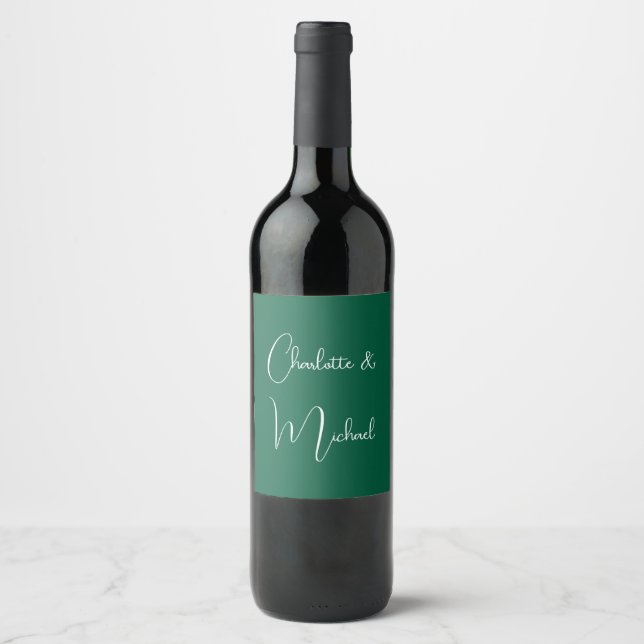 Étiquette Pour Bouteilles De Vin Calligraphie Élégant Vert Simple Noms Simples (Devant)