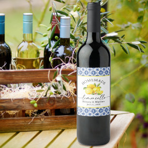 Étiquette Pour Bouteilles De Vin Calligraphie Limoncello Aquarelle Citrons Carreau