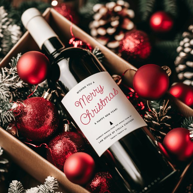 Étiquette Pour Bouteilles De Vin Calligraphie Moderne Joyeux Noël Entreprise (Modern Calligraphy Merry Christmas Business Wine Label)