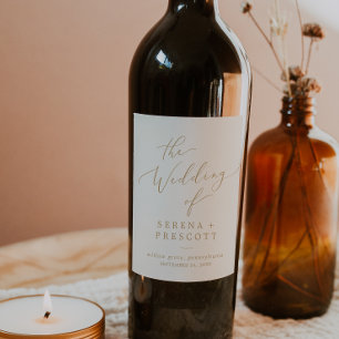 Étiquette Pour Bouteilles De Vin Calligraphie Or Délicate Mariage de crème