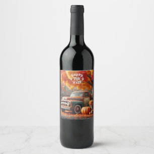 Étiquette Pour Bouteilles De Vin Camion de ferme rustique/vintage d'automne