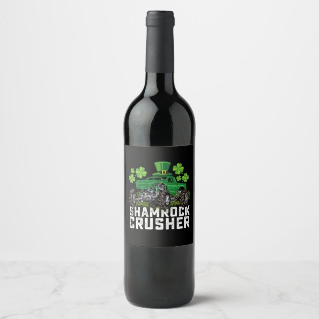 Étiquette Pour Bouteilles De Vin Camion shamrock Croisher Jour de la Saint Patrick  (Devant)